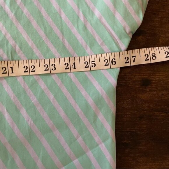 Art Point Lagenlook boxy asymmetrical green purple striped boat neck top Medium - Picture 7 of 9